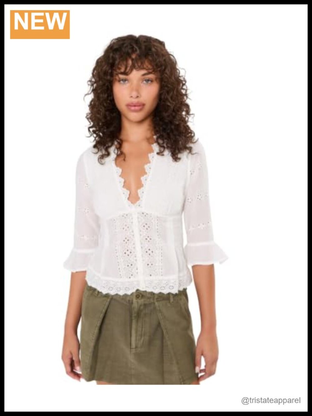 Eyelet Blouse Long Sleeve Button Down Cotton Vintage Casual
